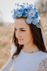 Květovaná svatební čelenka - modrá