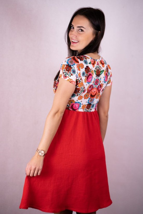 Muslin nursing dress - red folk - Size: XL