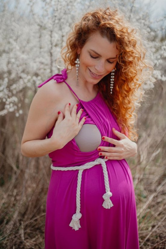 Bambusové šaty ke kojení – fuchsia - Velikost: UNI, Délka: MIDI