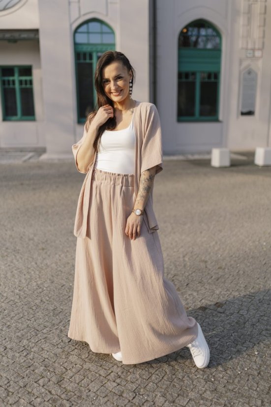 Krátké mušelínové kimono -béžová - Velikost: M/L