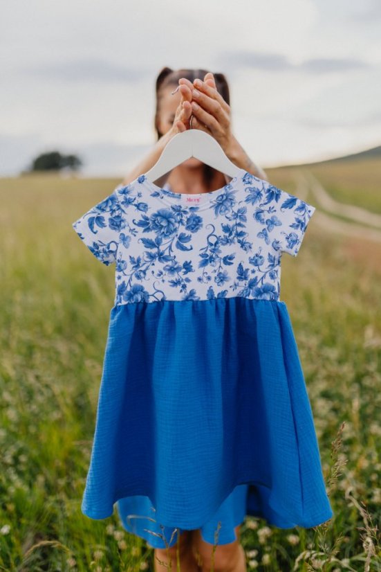 MATCHY Dress "Bohemia" Muslin - blue flowers - Size: L
