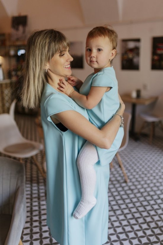 Elegantní šaty ke kojení– MÁMA A DCERA – modré - Velikost: M/L, Varianta: Ke kojení, Výška: Střední, Velikost dětské oblečení: 92-98