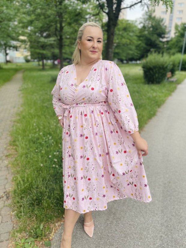 Poplin wrap dress - Pink flowers