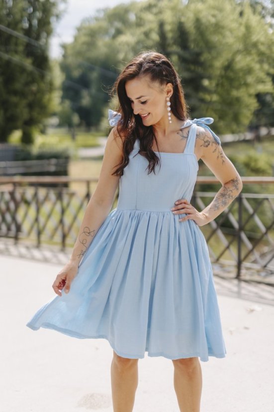 Lněné šaty "Aurela romantika" MAMA A DCERA - baby blue - Velikost: S