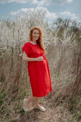 Linen Breastfeeding Dress  - Red