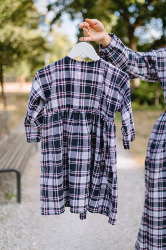 "Boho Flanel" dress MUM AND DAUGHTER - blue-pink cubes - Size: 3XL/4XL