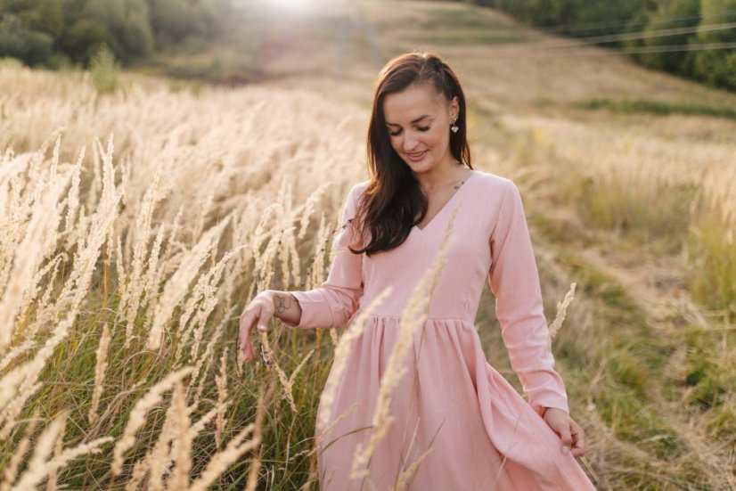 Linen dress "Harmonia pure" - powder pink - Size: XL/2XL