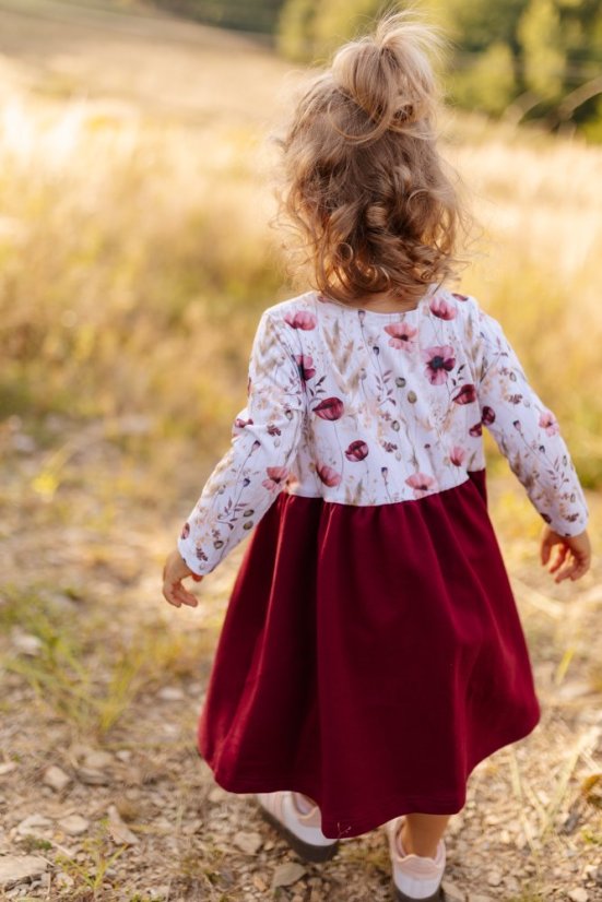 Girls' dress "Bohemia" - burgundy poppies