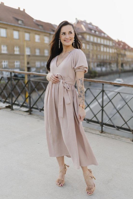 "Boho Breeze" breastfeeding dress - beige - Size: M/L