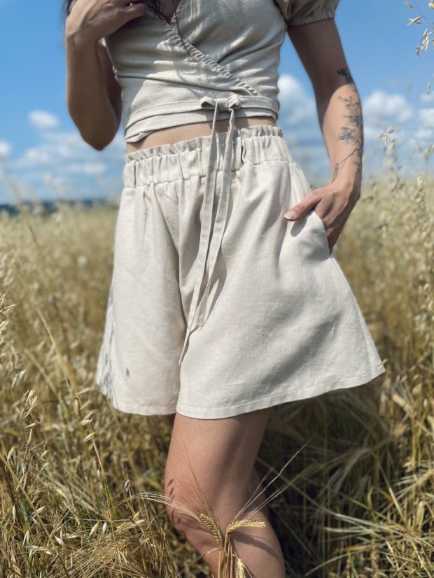 Lněné elegantní kraťasy - Písková