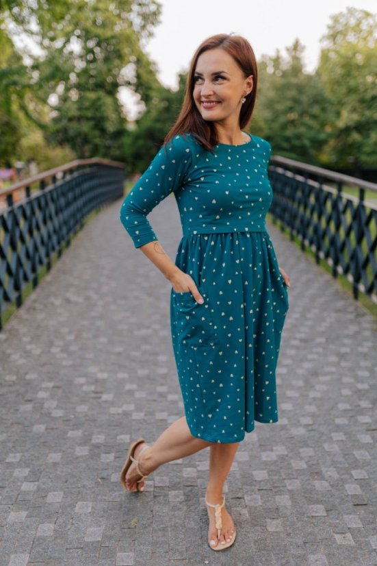 Nursing MIDI dress - golden hearts on petrol