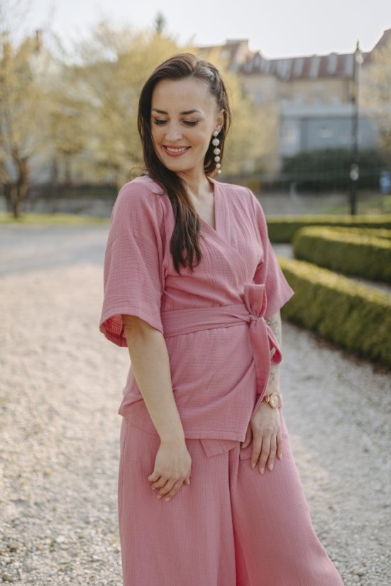 Krátké mušelínové kimono - Tmavá starorůžová