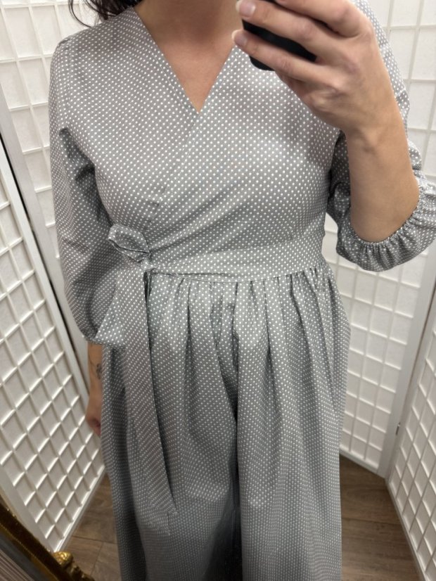 Cotton wrap dress - grey dots - Size: XL/2XL