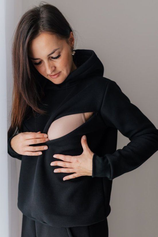 Hrubá tepláková souprava s kapucí - černá - Velikost: XS/S