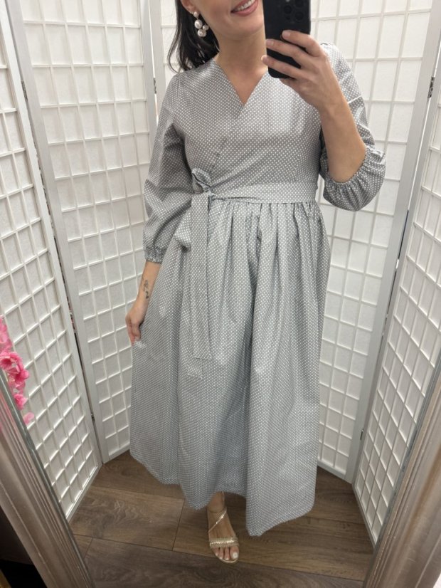 Cotton wrap dress - grey dots - Size: XL/2XL