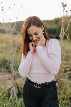 Elegant nursing turtleneck with puff sleeves - Baby pink