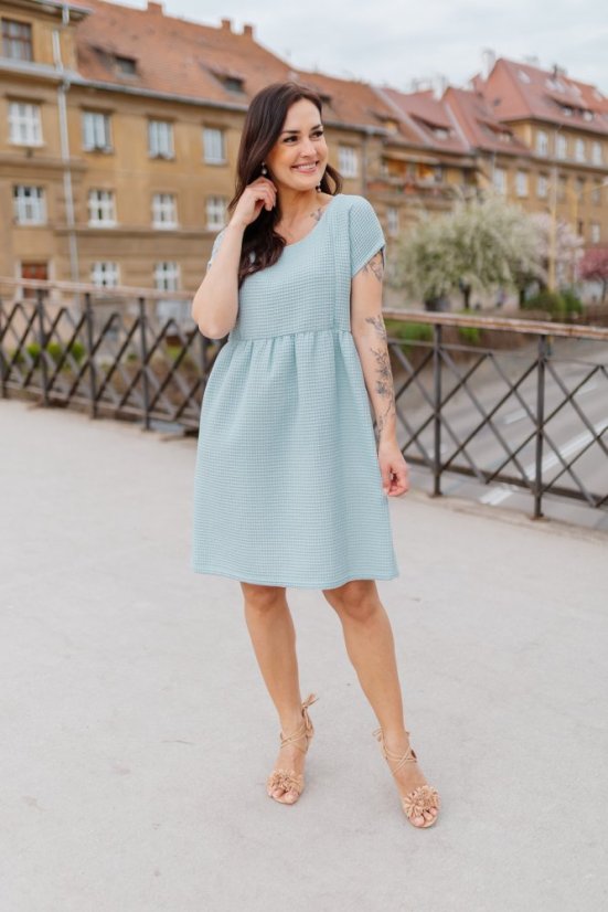 Cotton Dress "Waffle" - MOM AND DAUGHTER - light blue