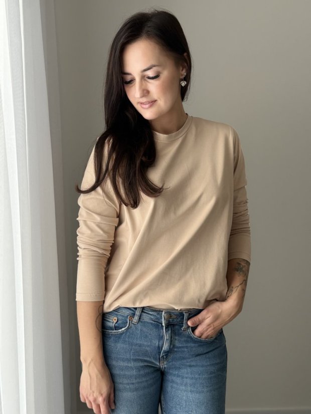Nursing t-shirt with zippers - beige - Size: M/L