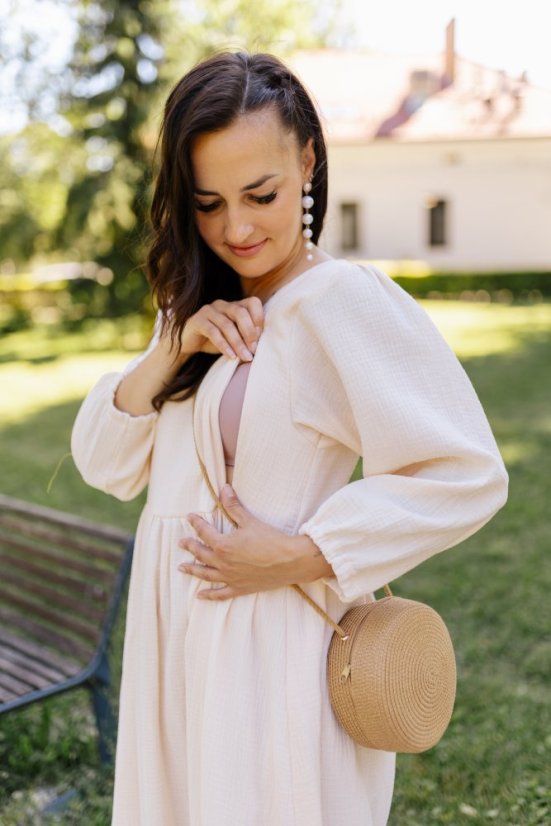 "Boho Breeze" dress - apricot - Size: M/L, Variant: For breastfeeding, Length of the sleeve: short, Length: Long, Belt: No belt, Pockets: without packets