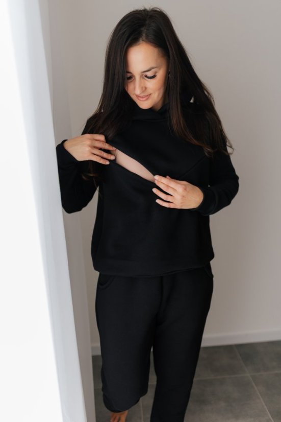 Hrubá tepláková souprava s kapucí - černá - Velikost: XS/S