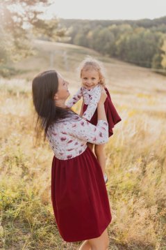 "Bohemia" dress - MOM and DAUGHTER - burgundy poppies