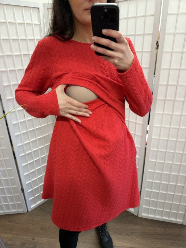 A-line nursing sweater dress - red