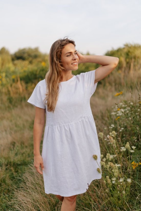 Lněné krátké šaty - hrubší len - různé barvy