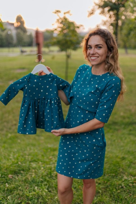 MATCHY straight dress - gold hearts on petrol