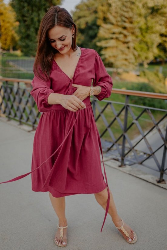 Linen wrap dress - bordó - Size: XS/S
