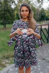 Dívčí teplákové šaty s nasbíranou sukní - margarétky