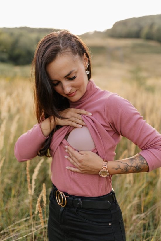 Ribbed knit nursing turtleneck - dark old pink - Size: XS