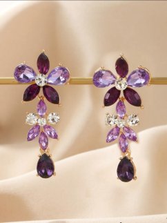 Kamínkové náušnice - kvietky LILA