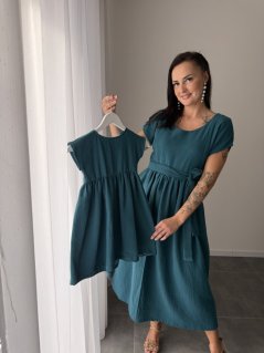 Maxi BOHO muslin dress - MOM AND DAUGHTER - petrol