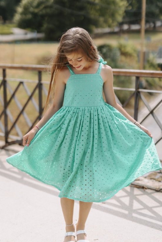 Girls' Madeira dress "Aurela romantic" - turquoise - Children's clothing size: 140-146