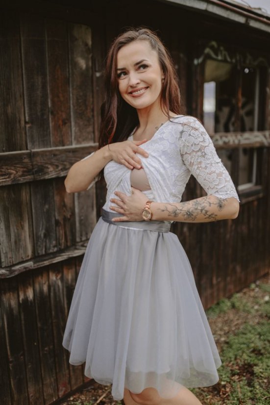 Formal dress "Grace" – white – grey - Size: S