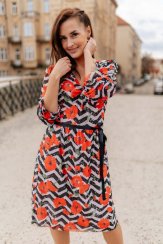 Exclusive - Elegant wrap dress - Wavy lines with poppies