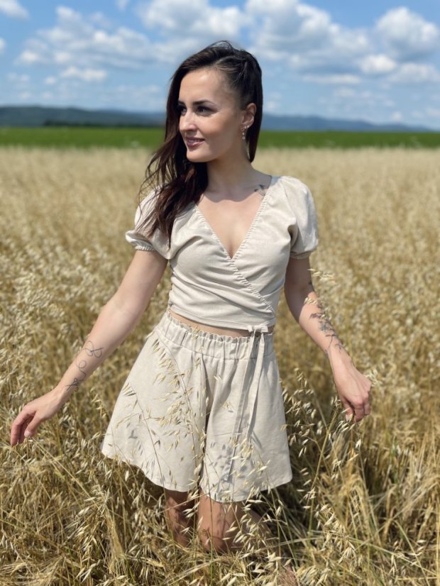 Lněné elegantní kraťasy - Písková