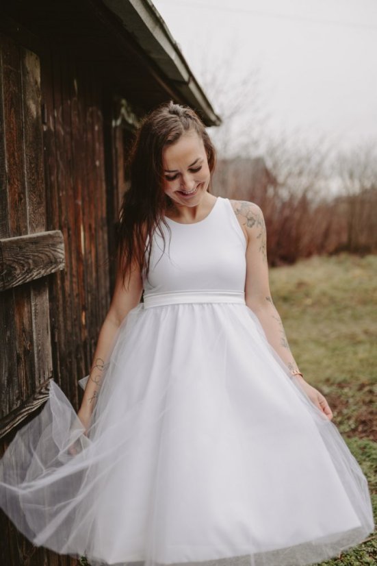 MIDI těhotenské svatební šaty bez rukávů - Melanie - Velikost: XL