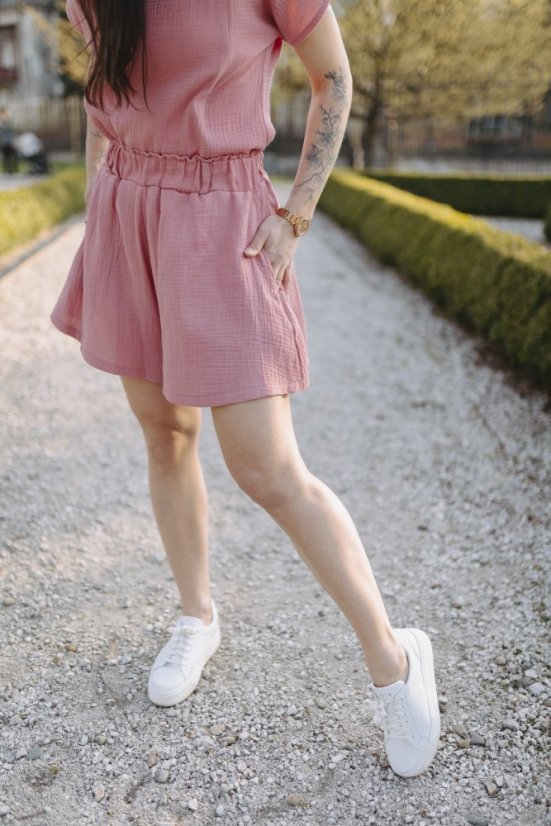 Mušelínový krátký set - tmavá starorůžová