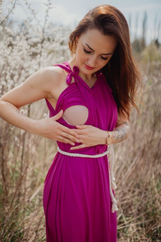 Bambusové šaty ke kojení – fuchsia - Velikost: UNI, Délka: MIDI