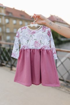 Dívčí šaty "Bohémie" - pivoňky s tmavou starorůžovou