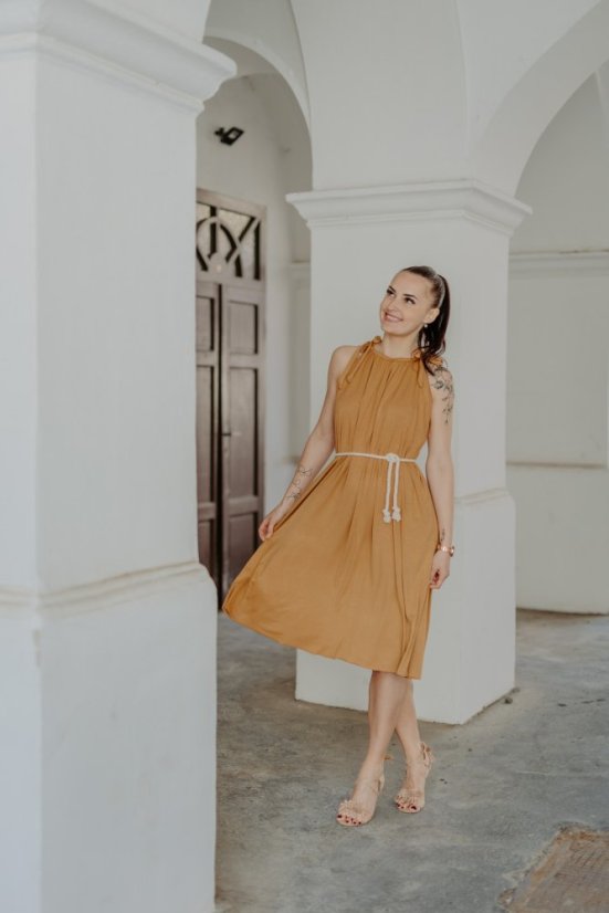 Bambusové šaty ke kojení – Karamel - tmavší - Velikost: UNI, Délka: MIDI