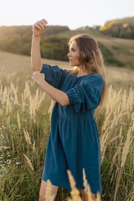 Lněné šaty "Maison Linen" - Petrolej - Velikost: XL/2XL