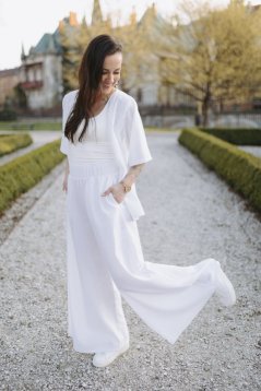 Luxusní lněný kimono set - bílá