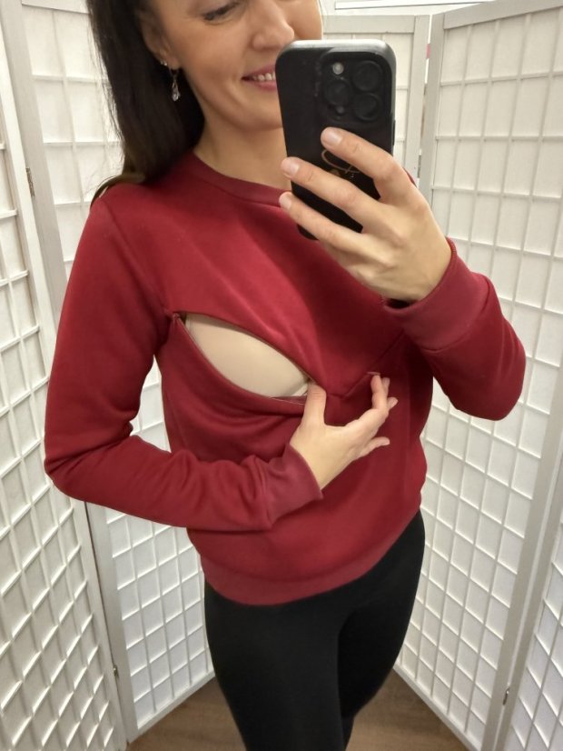 Teplá kojicí mikina/svetřík – bordó - Velikost: M/L