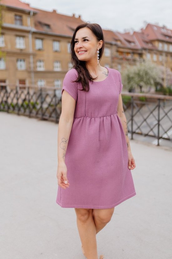 Bavlněné šaty "Waffle" - mauve - Velikost: M/L