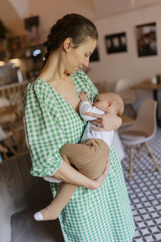 Kojíci šaty "Tartana" - MAMA A DCÉRA - zelené - Velikost: XS/S