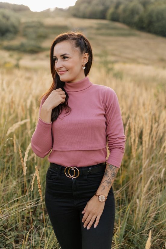 Ribbed knit nursing turtleneck - dark old pink - Size: XS