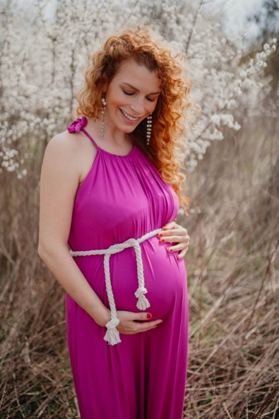 Bambusové šaty ke kojení – fuchsia - Velikost: UNI, Délka: MIDI
