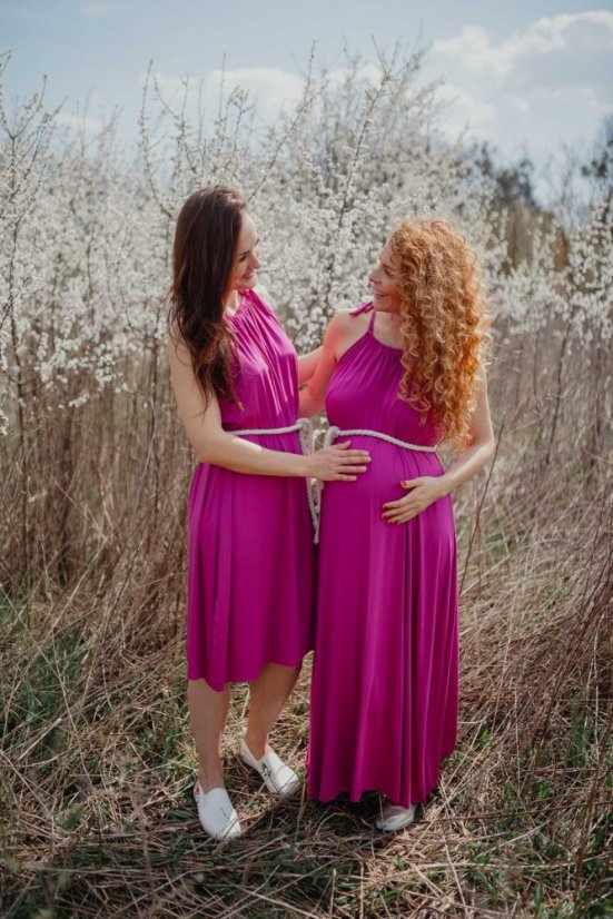 Bambusové šaty ke kojení – fuchsia - Velikost: UNI, Délka: MIDI